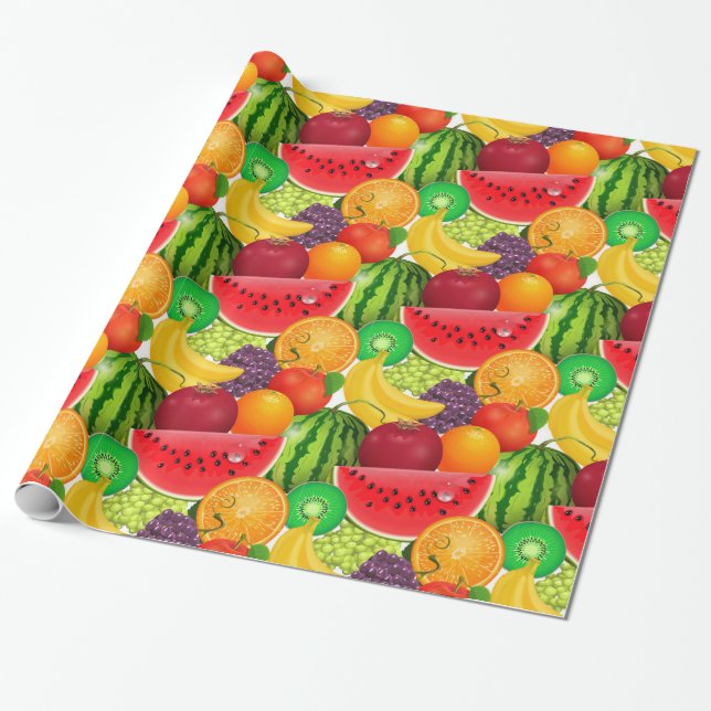 Tutti Frutti Bright Watermelons Kiwi Bananas Fruit Wrapping Paper (Unrolled)