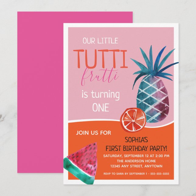 Tutti Frutti First Birthday Party Invitation (Front/Back)