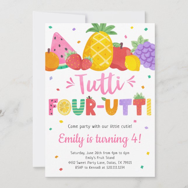 Tutti Frutti Four-utti 4th Birthday Invitation (Front)