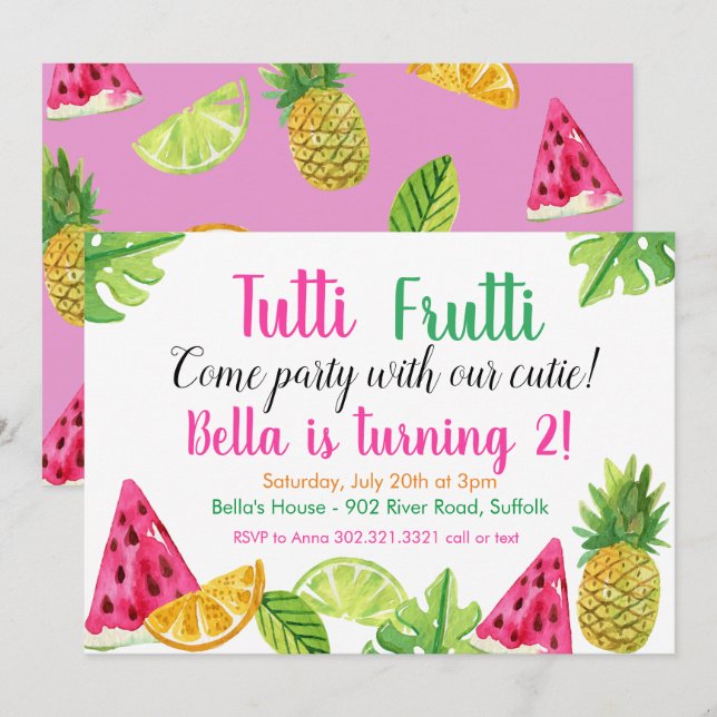 Tutti Frutti - Fruit Birthday Party Invitation (Front/Back)