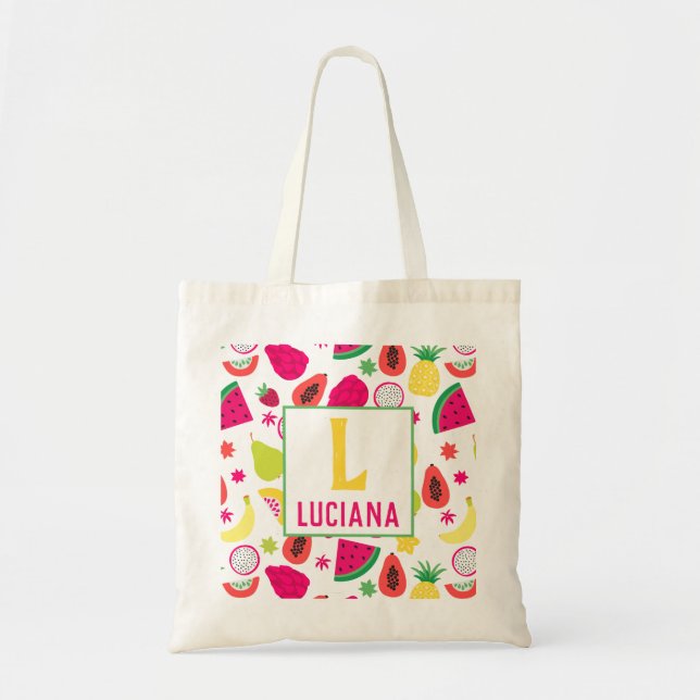 Tutti Frutti Fruit Pattern Personalised Girls Tote Bag (Front)