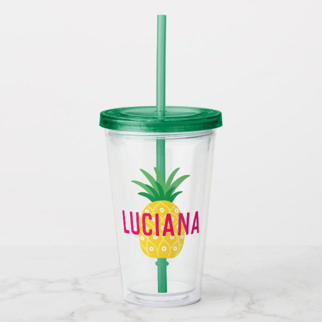 Tutti Frutti Fruit Pineapple Personalised Girls Acrylic Tumbler (Front)