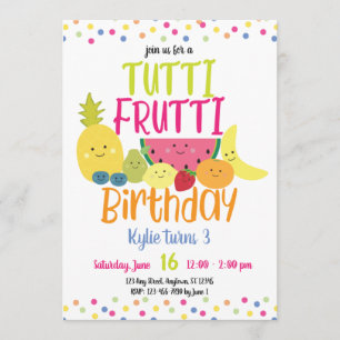 Tutti Frutti Fun Colourful Kids Birthday Party Invitation