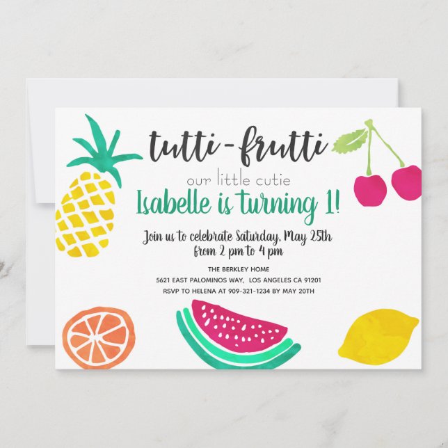 Tutti Frutti Invitation for Birthday or Any Event! (Front)