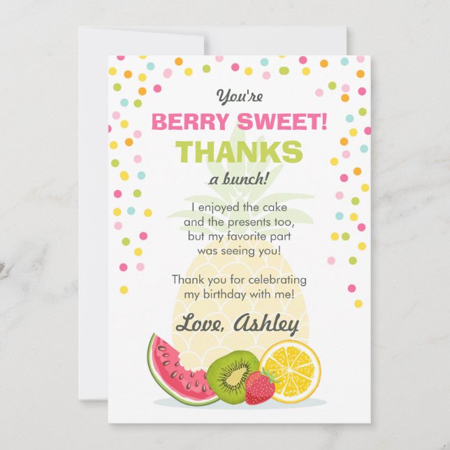 Tutti Frutti Party Fruit birthday Thank You Card (Front)