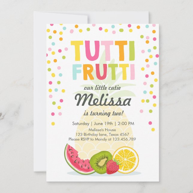 Tutti frutti party invite Tutti frutti birthday (Front)