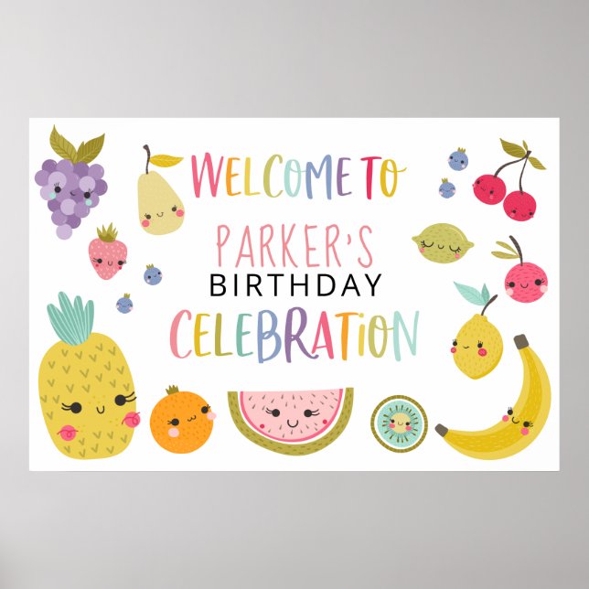 Tutti Frutti Rainbow Birthday Party Welcome Banner Poster (Front)