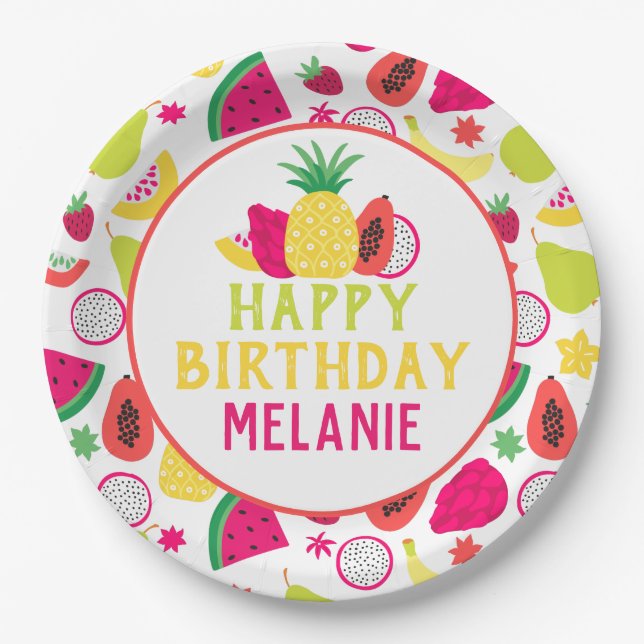 Tutti Frutti Tropical Fruit Birthday Party Paper Plate (Front)