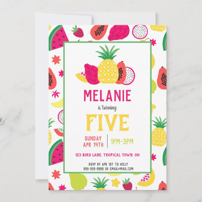 Tutti Frutti Tropical Fruit Girls Birthday Invitation (Front)