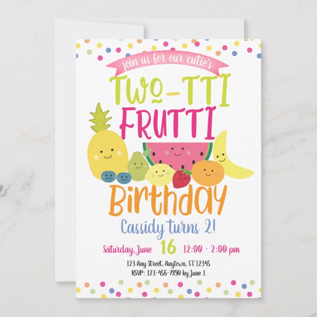 Tutti "Two-tti" Frutti Fun Kids Birthday Party Invitation (Front)