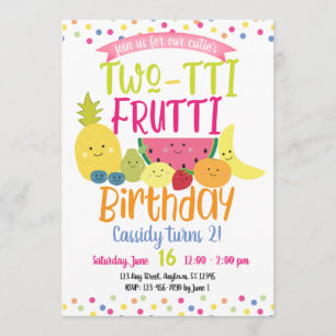 Tutti "Two-tti" Frutti Fun Kids Birthday Party Invitation
