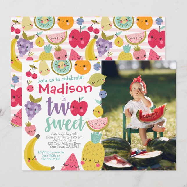 Tuttifrutti 2nd Birthday Invitation (Front/Back)