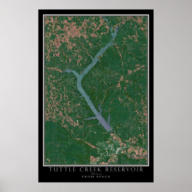 Tuttle Creek Reservoir Kansas Satellite Poster Map (Front)