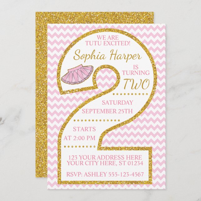 Tutu 2nd Birthday Invitation | Ballerina (Front/Back)