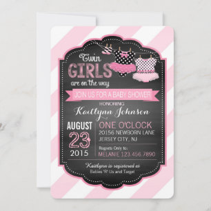 Tutu and Stripe Twin Girls Baby Shower Invitation