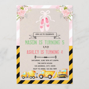 Tutu and truck party theme invitation