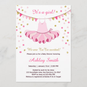 TuTu Baby Shower Invitation Girl Pink Gold Glitter
