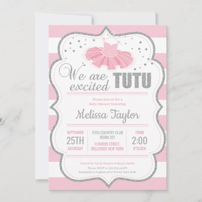 Tutu balerrina silver pink classic baby shower invitation (Front)