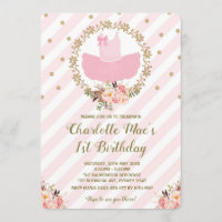 Tutu Ballerina Ballet Birthday Invite Pink & Gold