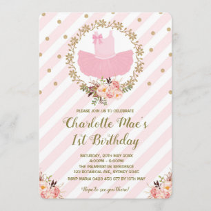 Tutu Ballerina Ballet Birthday Invite Pink & Gold