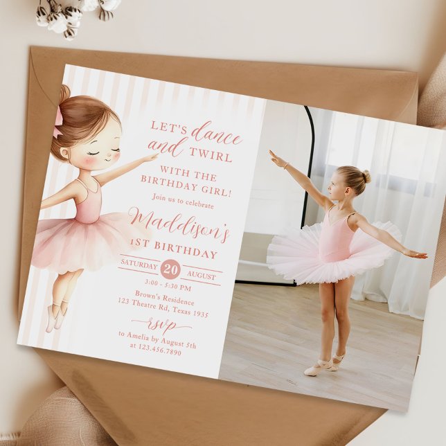 Tutu Ballerina Ballet Dancer Girl Birthday Photo Invitation (Creator Uploaded)