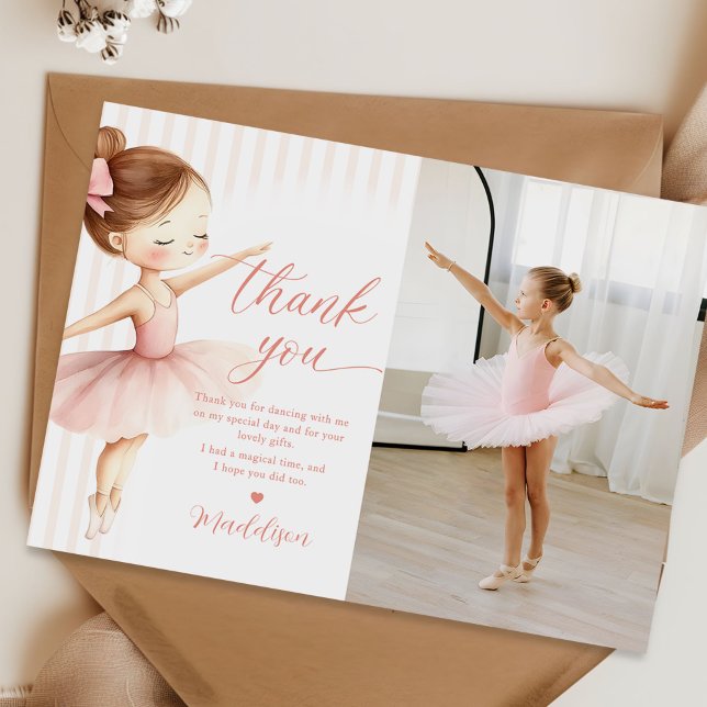 Tutu Ballerina Ballet Dancer Girl Birthday Photo Thank You Card (Creator Uploaded)