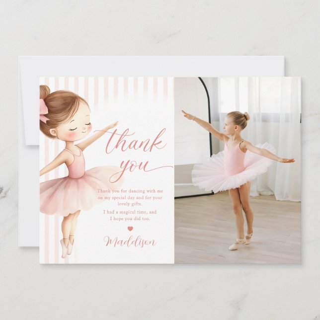 Tutu Ballerina Ballet Dancer Girl Birthday Photo Thank You Card (Front)