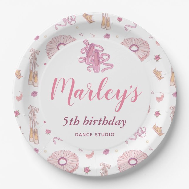 Tutu Ballerina Dance Any Age Birthday Party Paper Plate (Front)