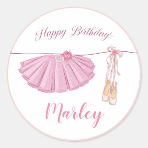 Tutu Ballerina Dance Happy Birthday Party Classic Round Sticker