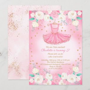 Tutu Ballerina Dress Glitter Birthday Invitation