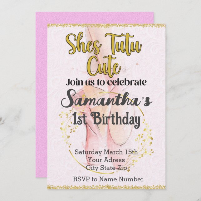Tutu Ballerina First Birthday invitation (Front/Back)