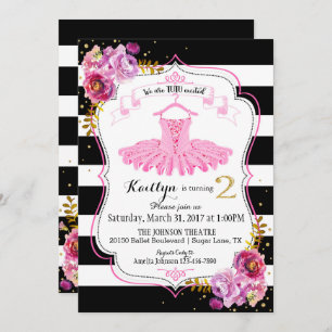 Tutu Ballerina Floral Sparkle Second Birthday Invitation
