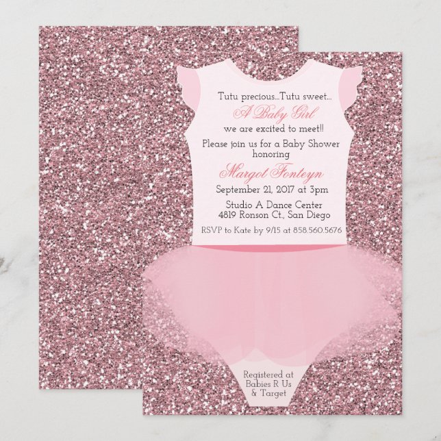 Tutu Ballerina Glitter Baby Shower Invitation (Front/Back)