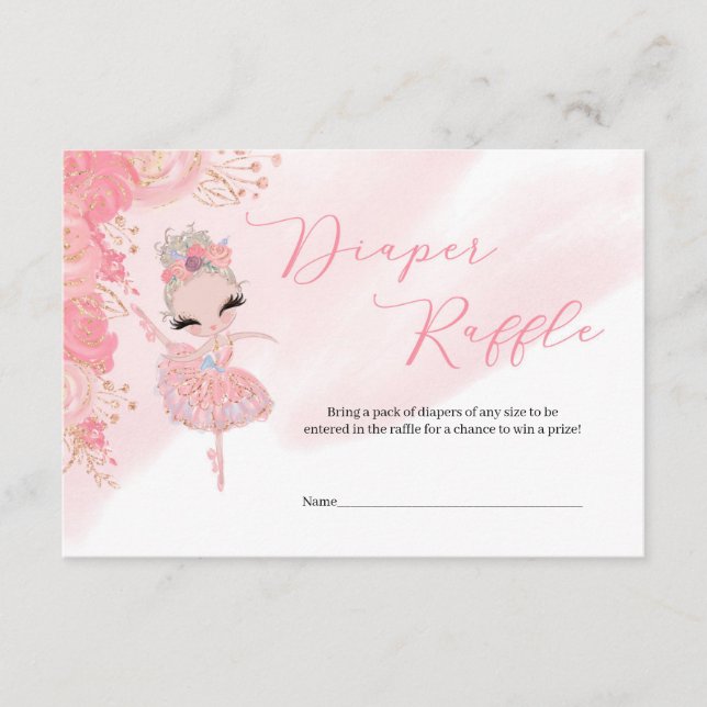 Tutu ballerina gold Baby Shower Diaper Raffle Enclosure Card (Front)