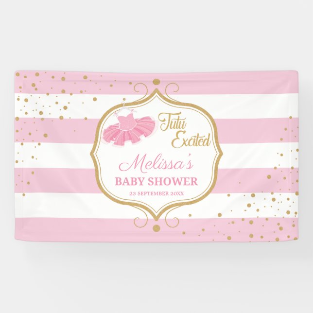 Tutu ballerina pink and gold glitter baby shower banner (Horizontal)