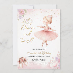 Tutu Ballerina Pink Floral Ballet Girl Birthday Invitation
