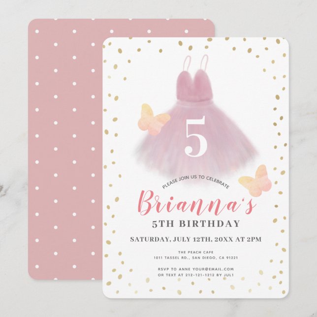 Tutu Ballerina Pink & White Girl Birthday Invitation (Front/Back)
