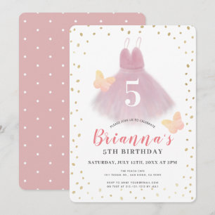 Tutu Ballerina Pink & White Girl Birthday Invitation