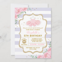 Tutu Ballerina Purple Pink Gold Floral Birthday