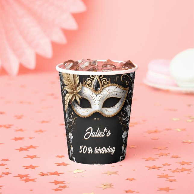 tutu black gold chic Masquerade 50th Birthday Paper Cups (Insitu)