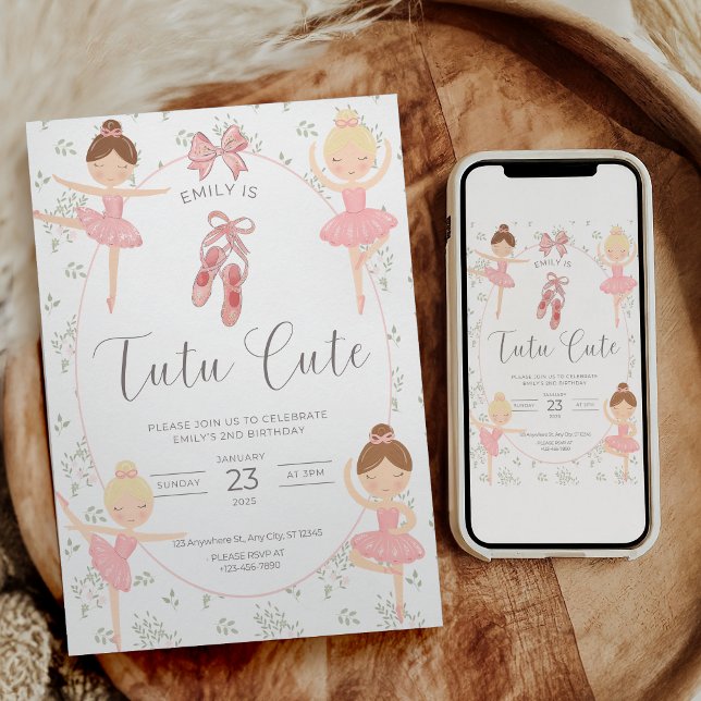 Tutu Cute 2nd Birthday Invitation Pink Ballet (Creator Uploaded)