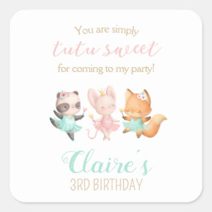 Tutu Cute Ballerina Animal birthday party favour  Square Sticker