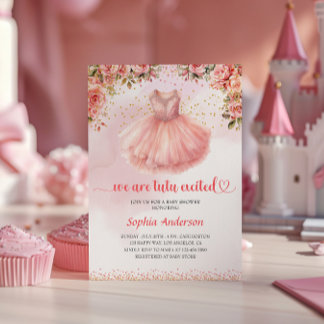 Tutu Cute Ballerina Baby Shower – Pink Floral    Invitation