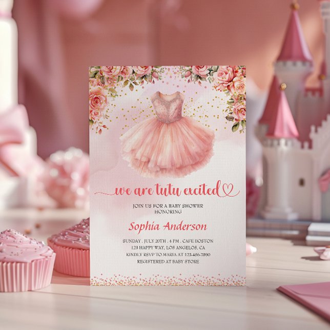 Tutu Cute Ballerina Baby Shower – Pink Floral    Invitation (Creator Uploaded)