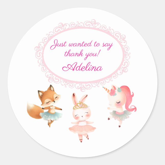 Tutu Cute Ballerina Ballet Animals Birthday Party Classic Round Sticker (Front)