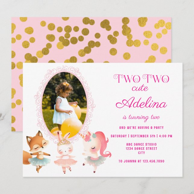 Tutu Cute Ballerina Ballet Animals Birthday Party Invitation (Front/Back)