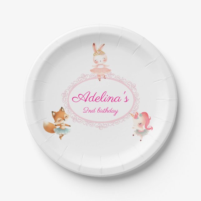 Tutu Cute Ballerina Ballet Animals Birthday Party Paper Plate (Front)