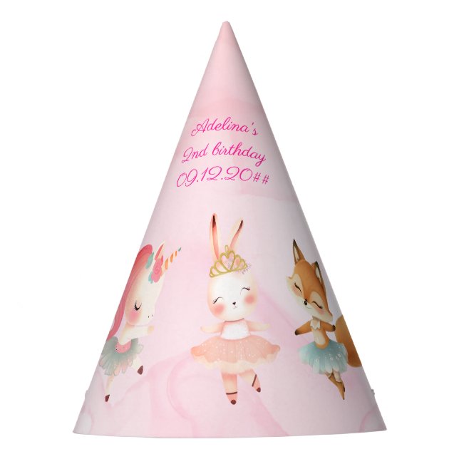 Tutu Cute Ballerina Ballet Animals Birthday Party Party Hat (Front)
