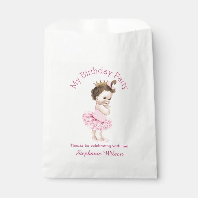 Tutu Cute Ballerina Birthday Brunette Princess Favour Bags (Front)