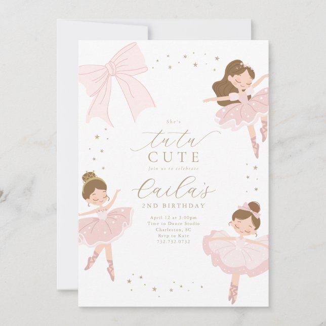 Tutu Cute Ballerina Birthday Invitation (Front)